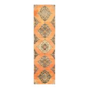 1970s Vintage Turkish Hand-Knotted Wool Cotton Orange Runner Rug 88x337