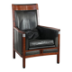 Black Art Deco cowhide leather and wooden design armchair with a high back