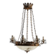 Antique chandelier in gilded bronze with neoclassical decorations from the 19th century.