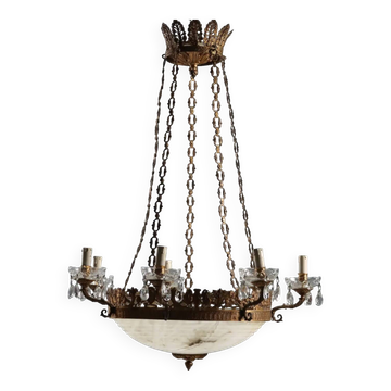 Lustre ancien en bronze doré avec décorations néoclassiques '800