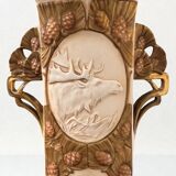 Art Nouveau vase Royal Dux Bohemia, sculpted deer, 1900s