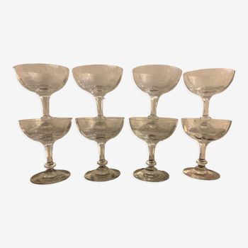 8 antique Baccarat champagne glasses in blown glass
