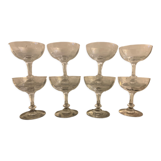 8 antique Baccarat champagne glasses in blown glass