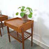 Teak fineer nachtkastjes set met lade uit Zweden