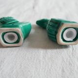 Salière et poivrière barbotine en forme de coq vert
