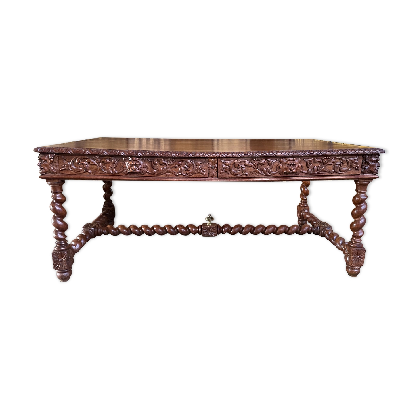 Office style Louis XIII solid oak carved restored