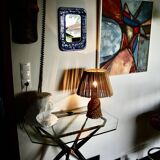 Lampe vintage en jonc tressé et bambou
