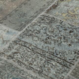 Hand-knotted turkish vintage 172 cm x 245 cm grey patchwork carpet