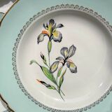 6 vintage white and green porcelain soup plates Iris Moulin des Loups "Sargosse" 1950s