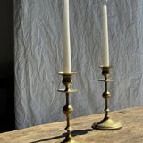 Pair of gilded candlesticks with engraved flower garland motifs H22