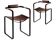 Pair of brown Wanderlust armchairs with black metal elements.