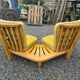 Vintage oak fan bench by Guillerme and Chambron