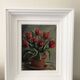 Tableau ancien bouquet de tulipes rouges
