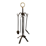 Fireplace stand with 4 wrought iron and bronze accessories