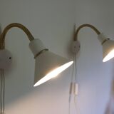 Pair of Scandinavian wall lights, white and gold metal