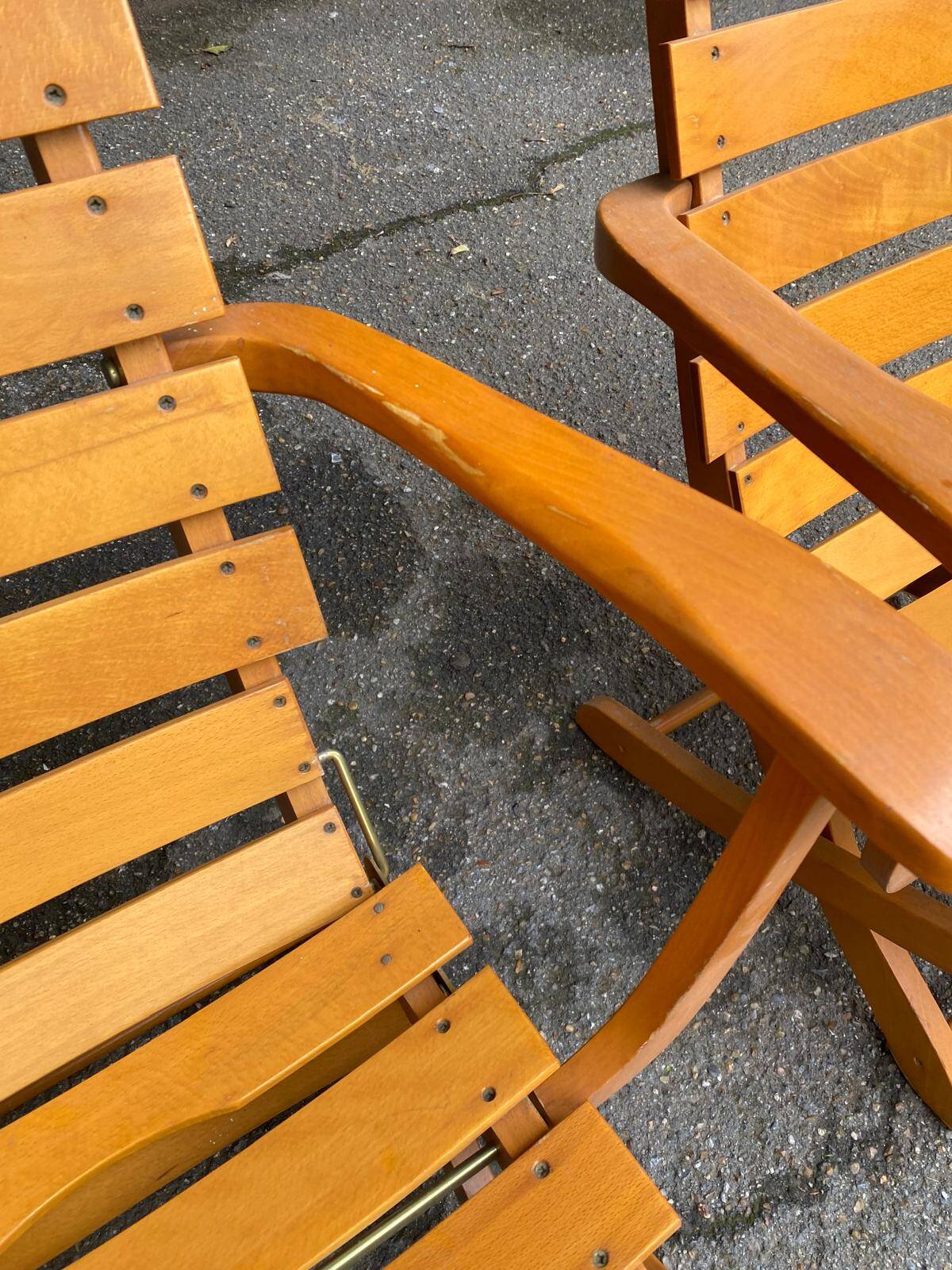 Pair of Clairitex France 1970 solid wood lounge chairs