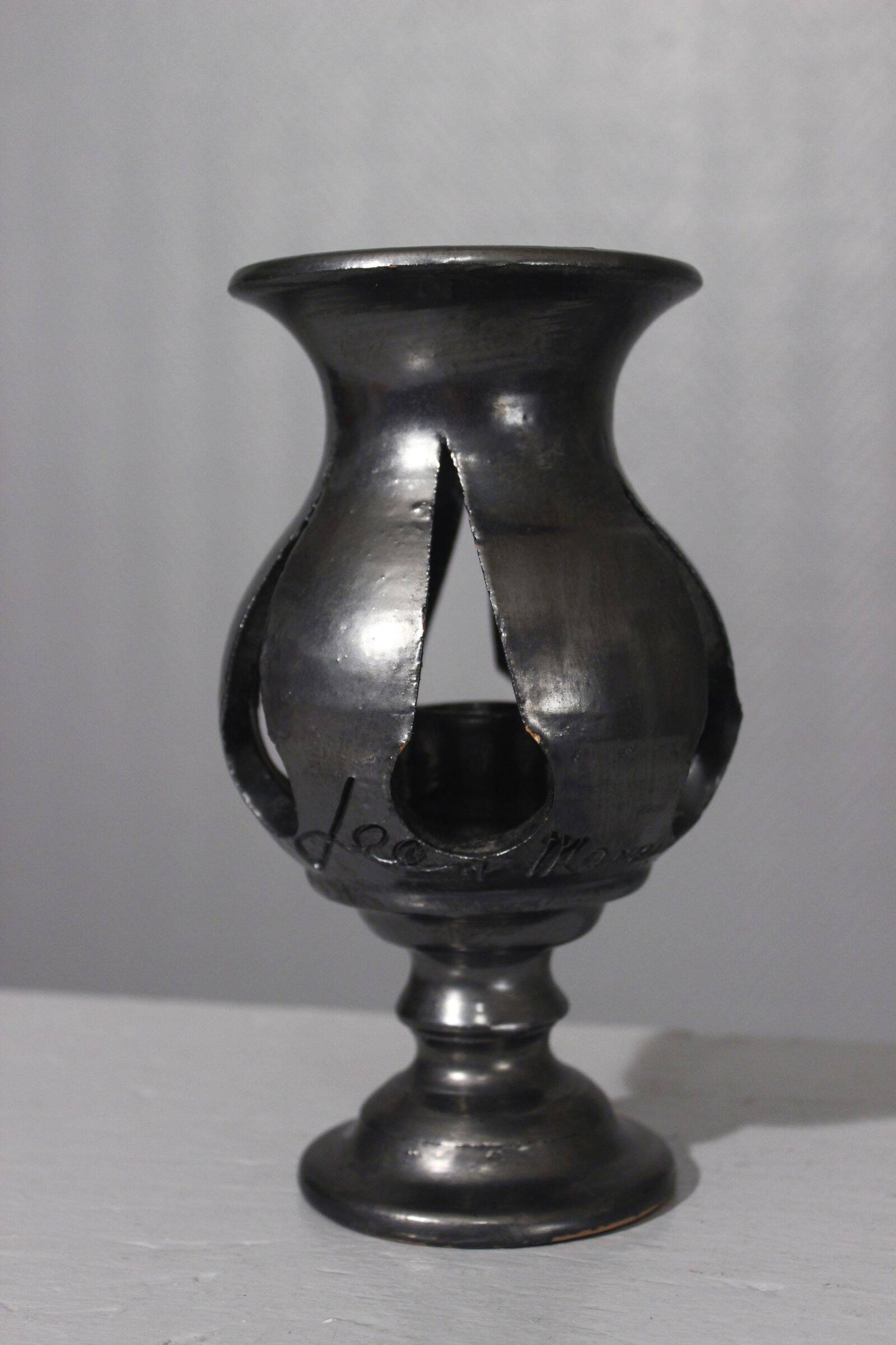 Jean Marais in Vallauris Black glazed candle holder 1970s