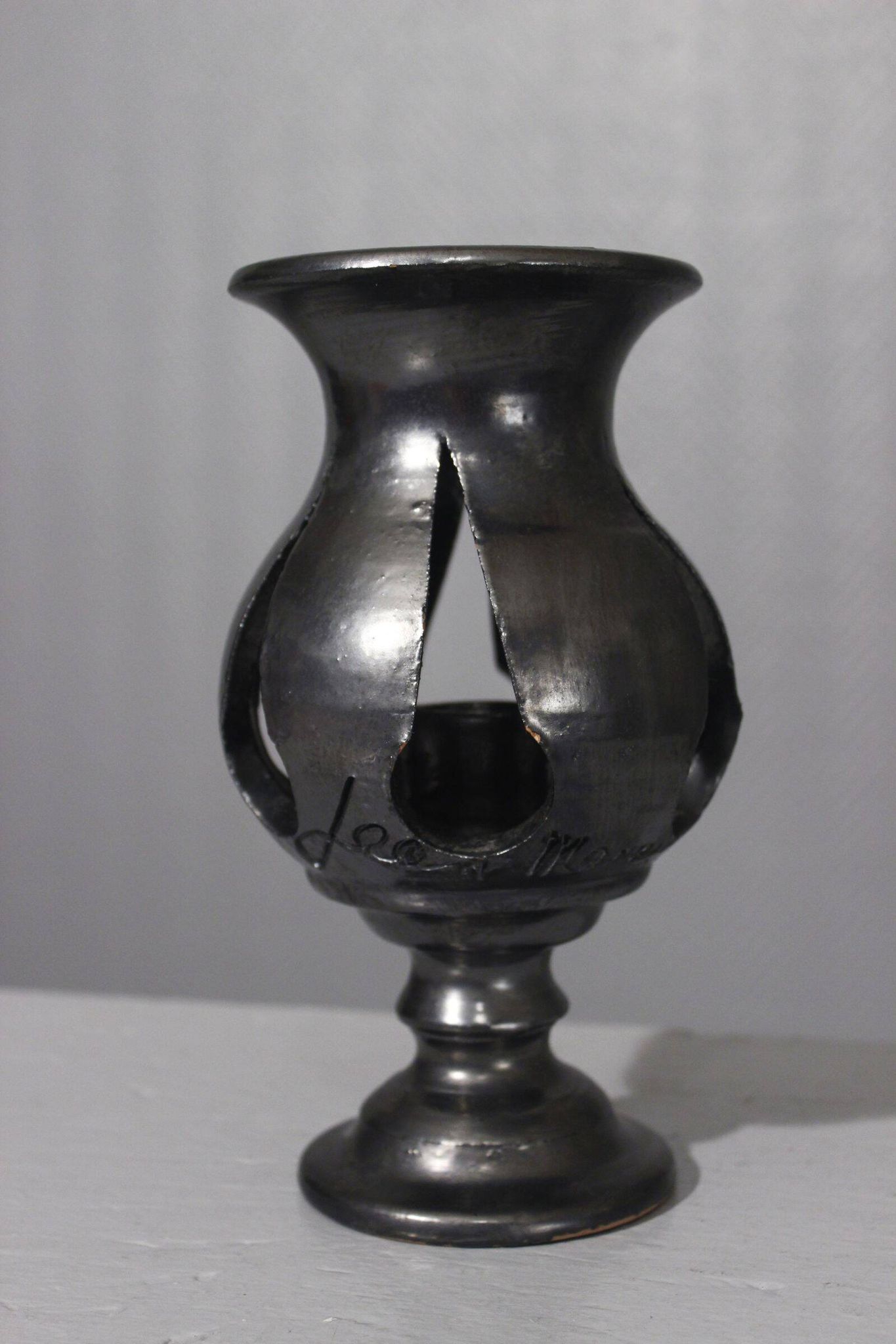 Jean Marais in Vallauris Black glazed candle holder 1970s