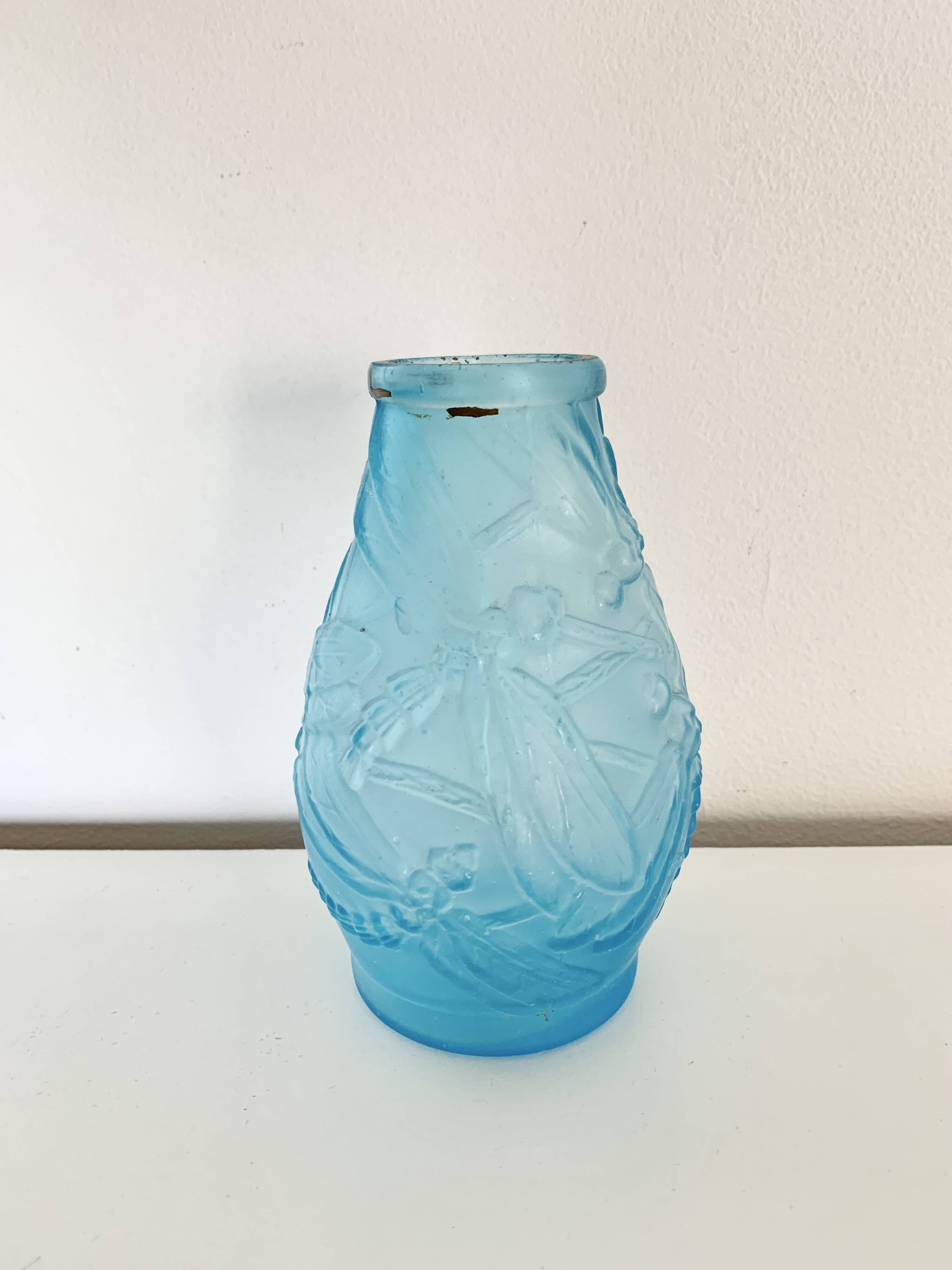 Moulded pressed blue glass vase