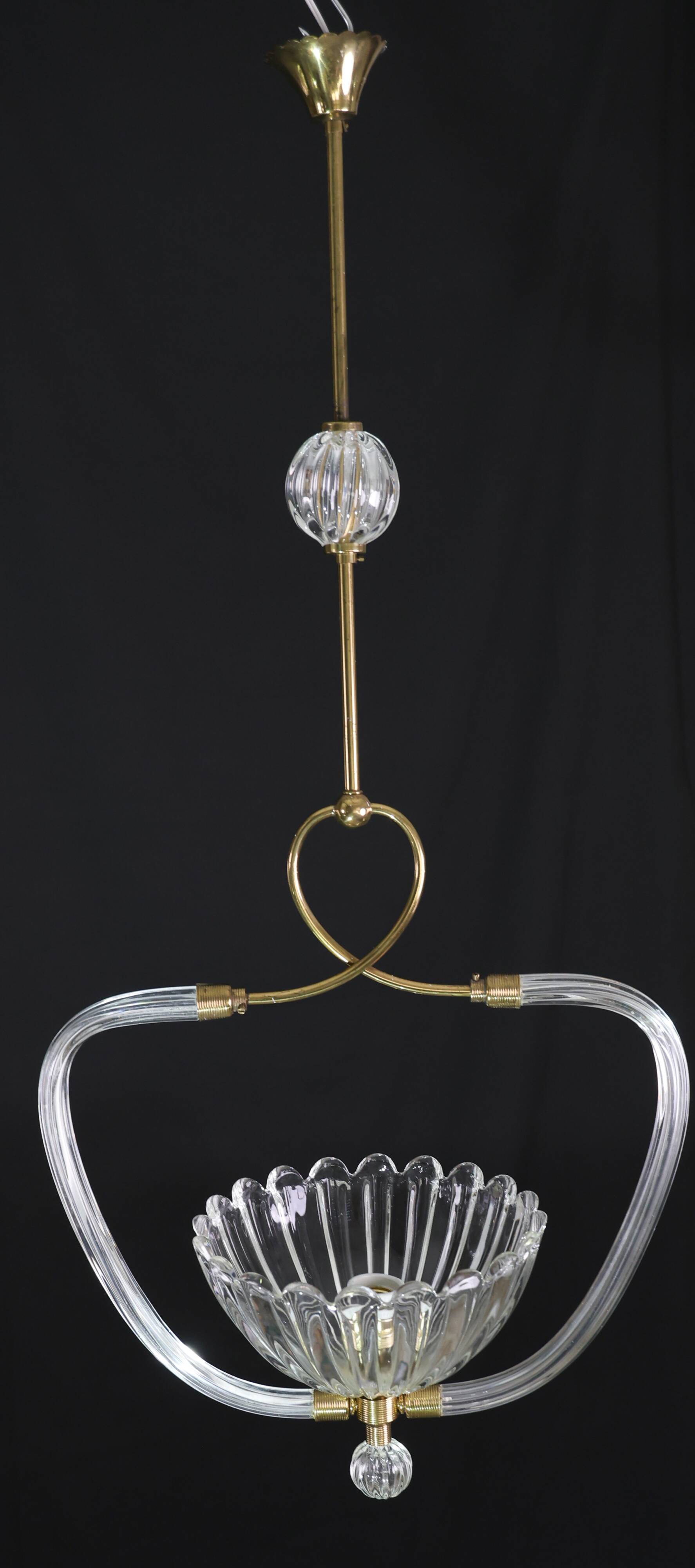 Amazing Art Decò Murano Glass Pendant Chandelier by Ercole Barovier, 1940s
