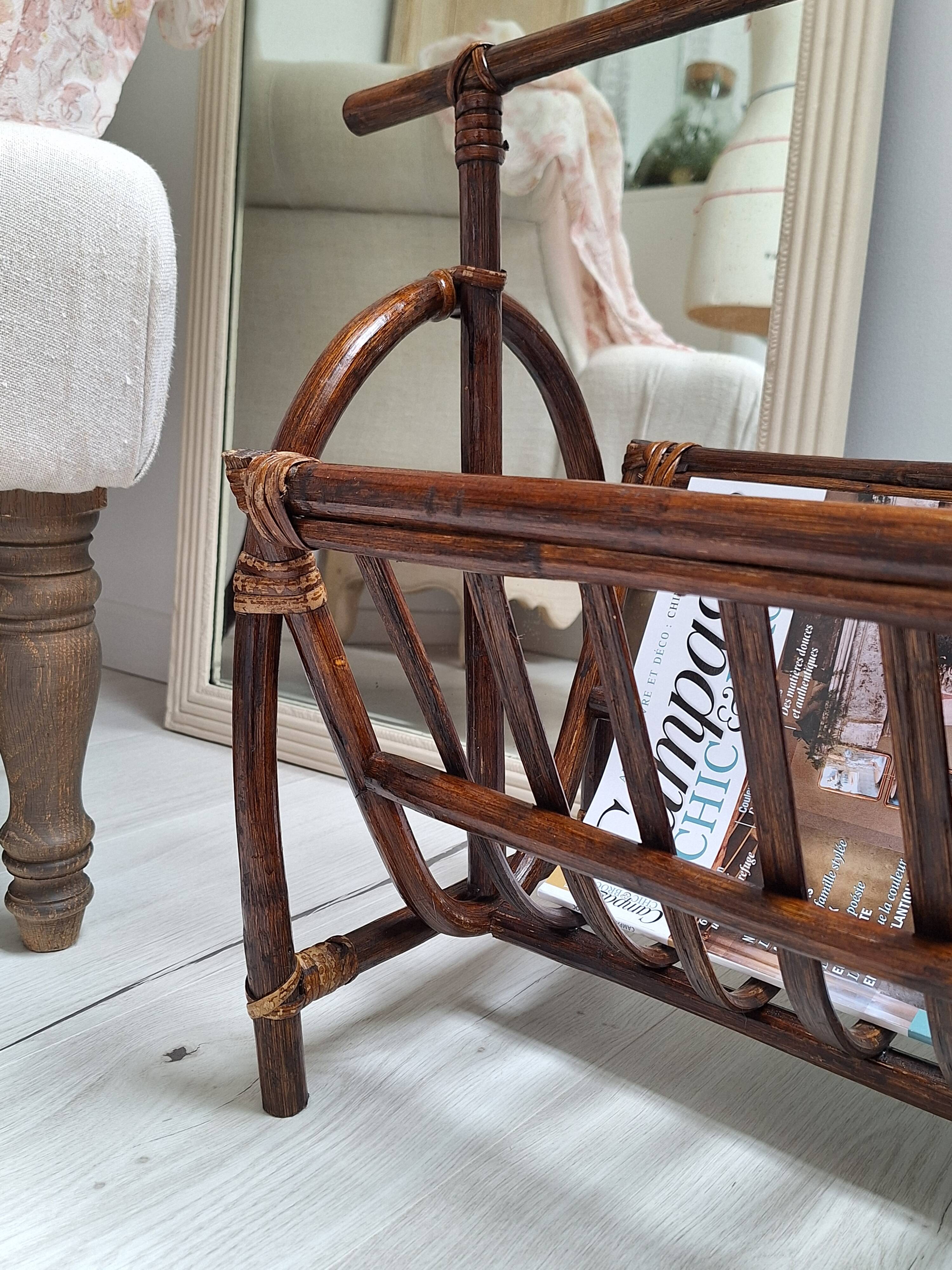 1970s rattan magazine rack