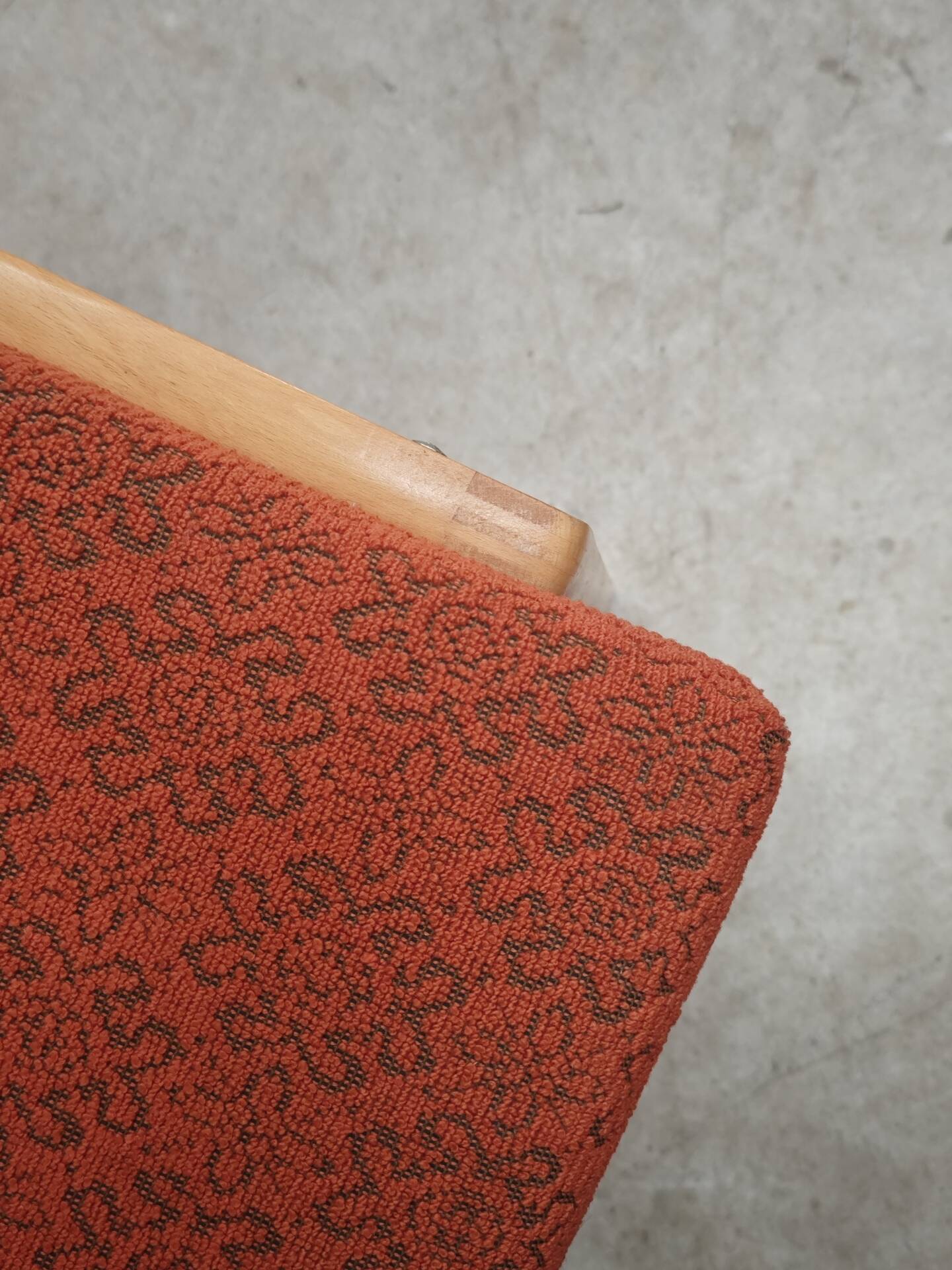 Ton bystrice stool (thonet) wood and orange patterned fabric 1960
