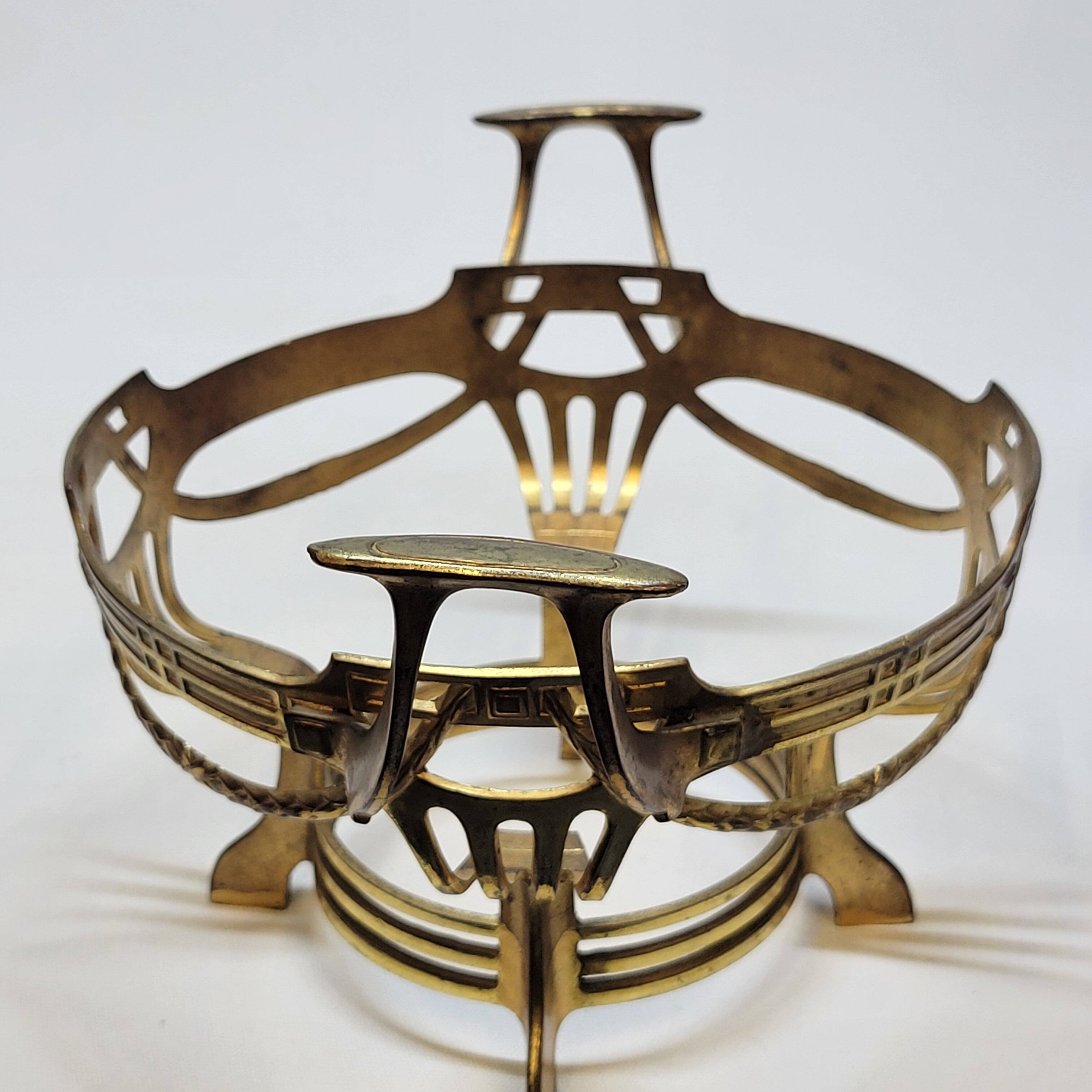 Antique gold metal and cobalt blue glass centerpiece planter