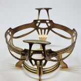Ancienne jardinière centre de table en métal doré et verre bleu cobalt