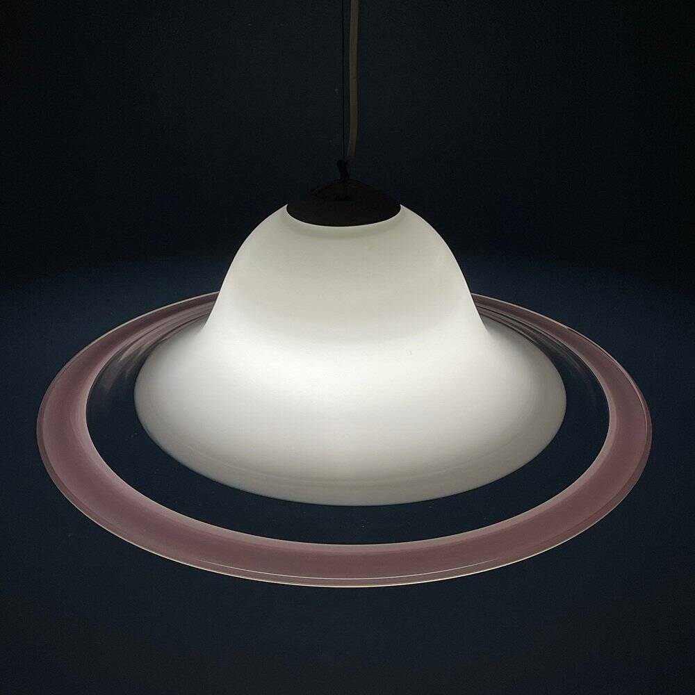 White and pink Murano glass pendant lamp, Italy, 1970s.