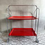 Red serving trolley, mid century tea trolley, rolling table, retro kitchen, bar cart