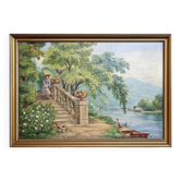 Tableau huile sur toile représentant une scène romantique