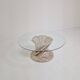 Italian "Flower" Coffee Table in Travertine With Facet-cut Round Plate, 1980s