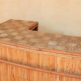 Rattan bar with 3 vintage stools