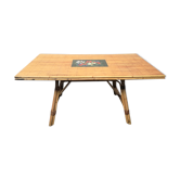 Dining table 1950 Vallauris rattan rush