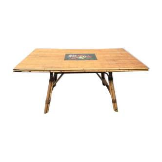 Dining table 1950 Vallauris rattan rush