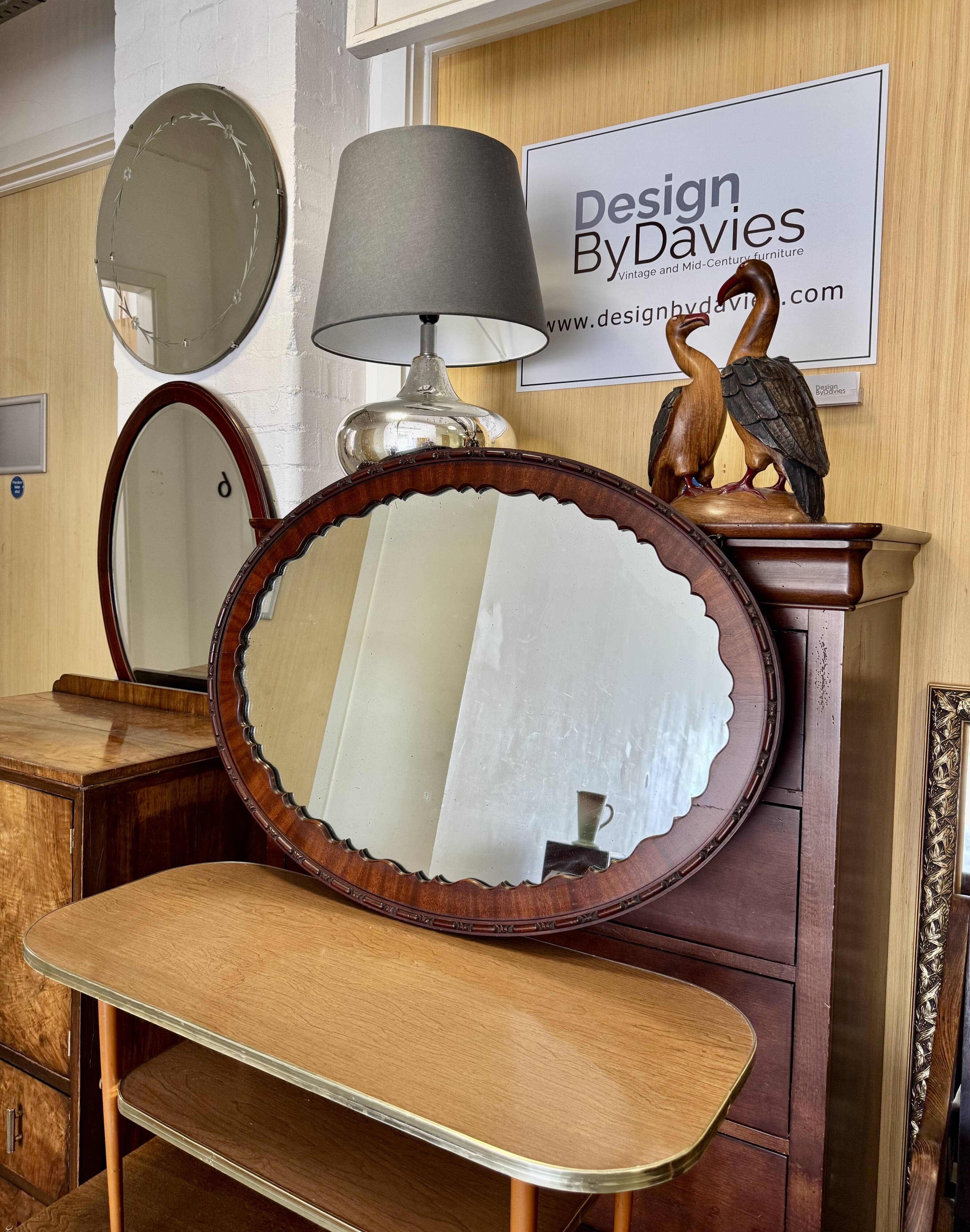 Antique Oval Mahogany Wall Mirror