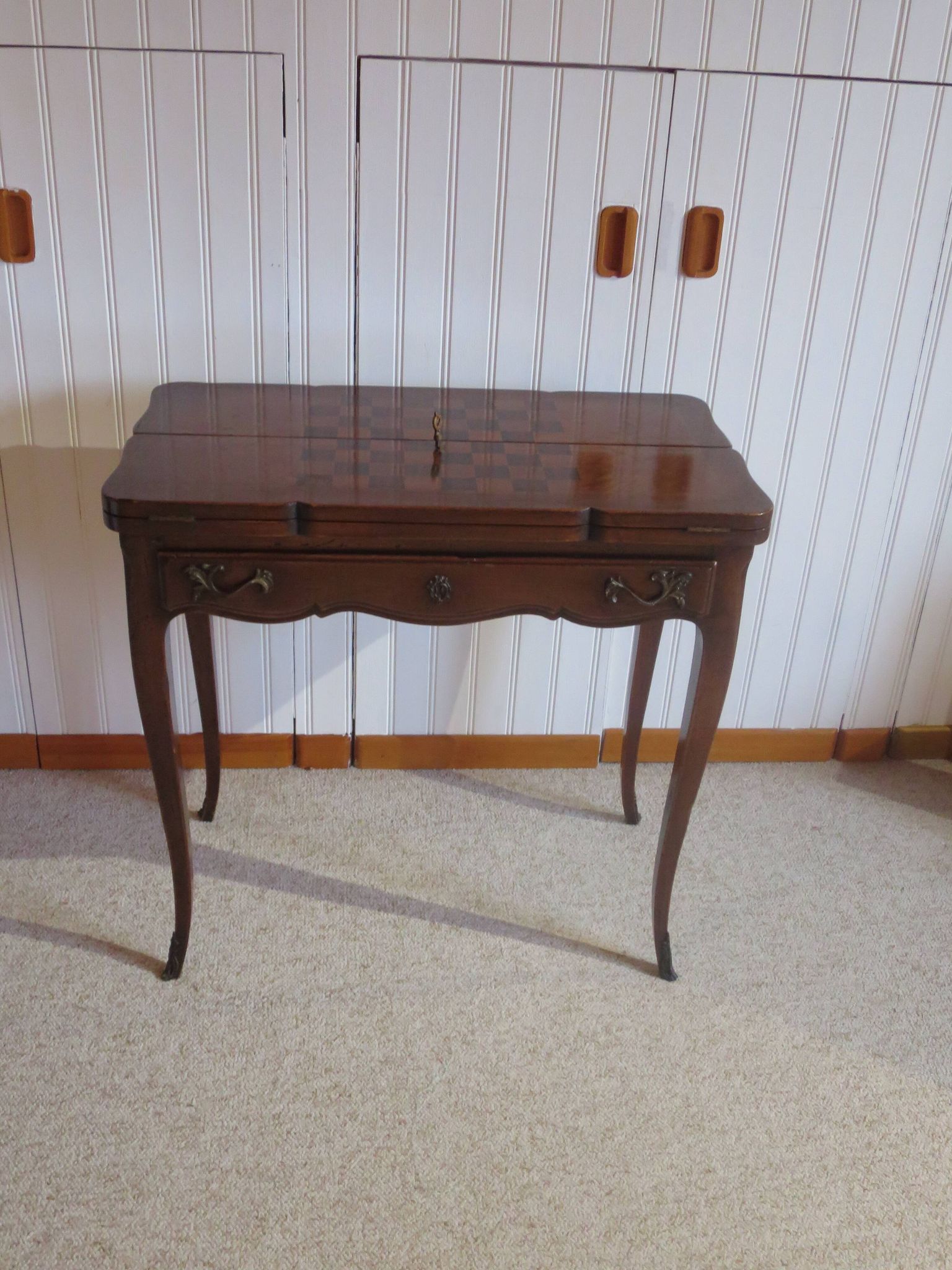 Secretary with mechanism - 4 secret drawers - lock - marquetry chessboard - 1950