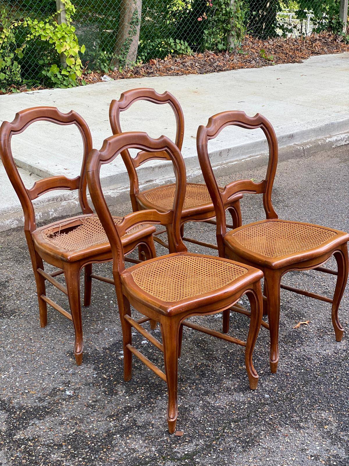 4 Louis Philippe caned dining chairs from the 19th century