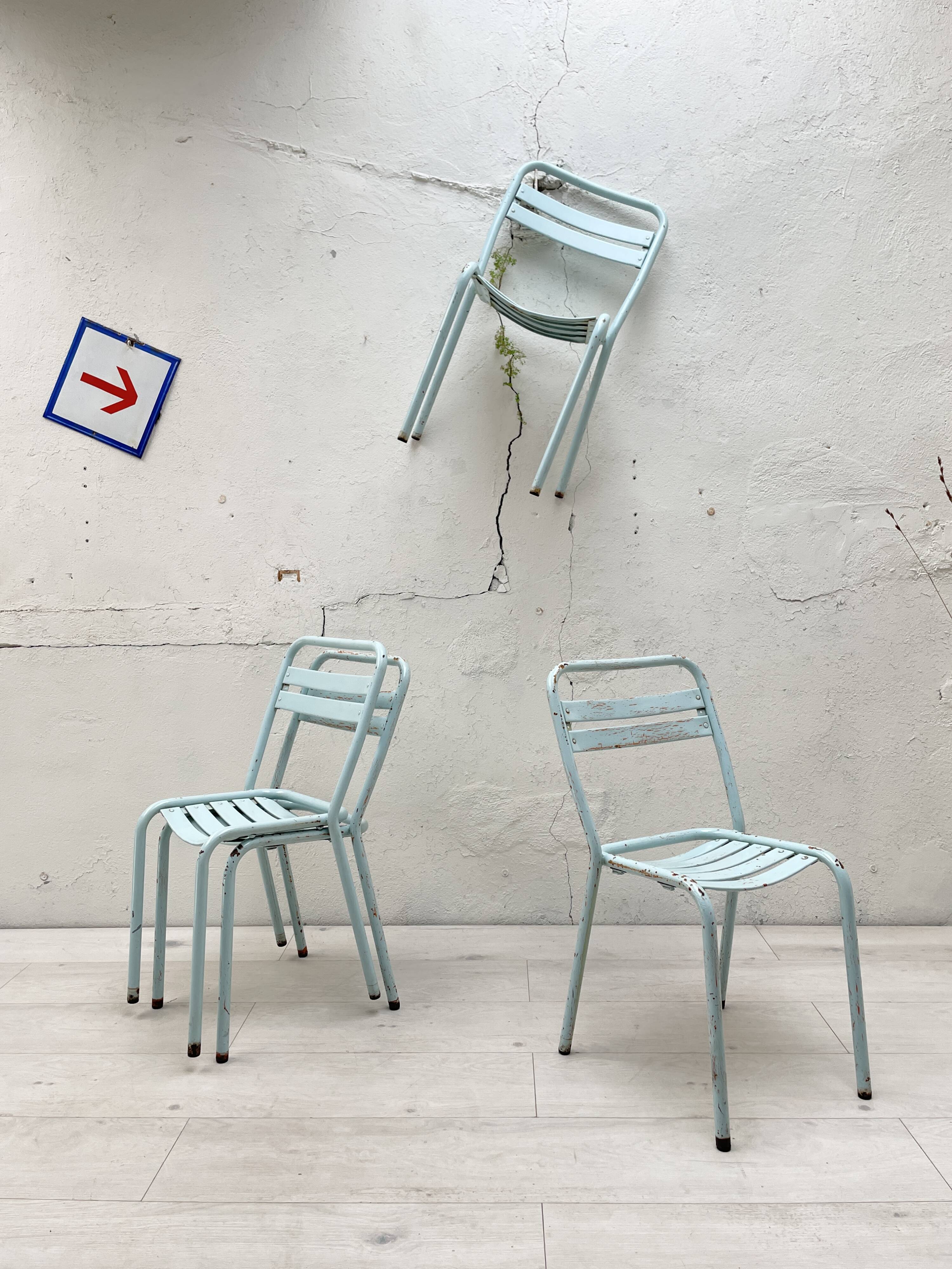 Set of four Tolix T2 chairs, circa 1950.