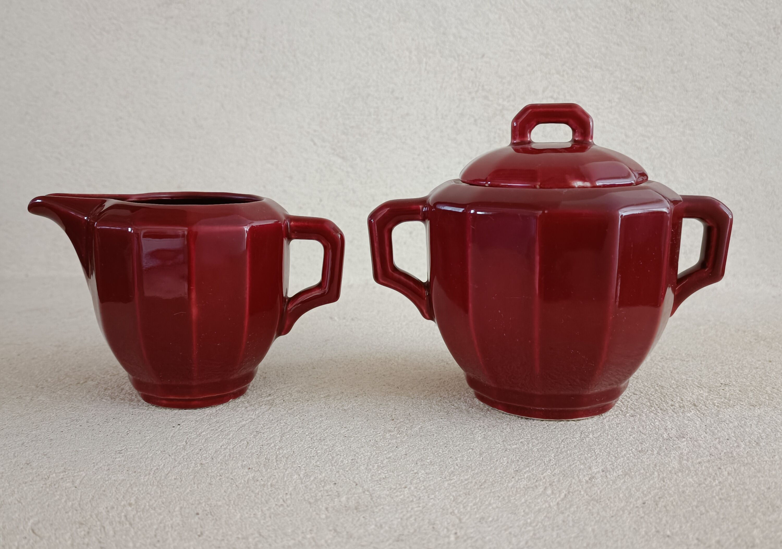Iron clay sugar bowl and milk jug Lunéville