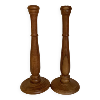 Pair of large wooden candlesticks