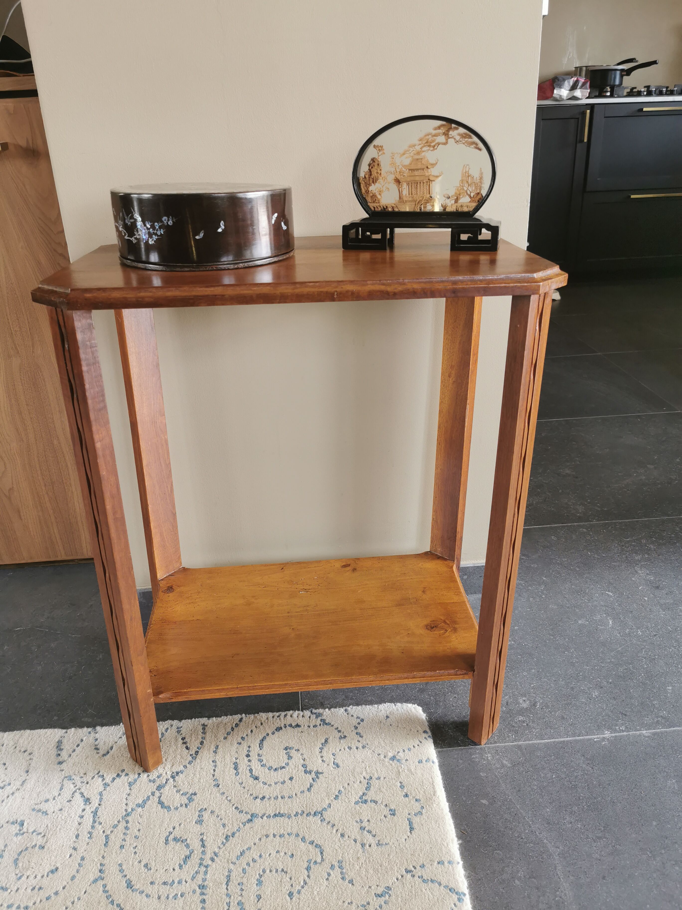 Art Deco solid walnut selette