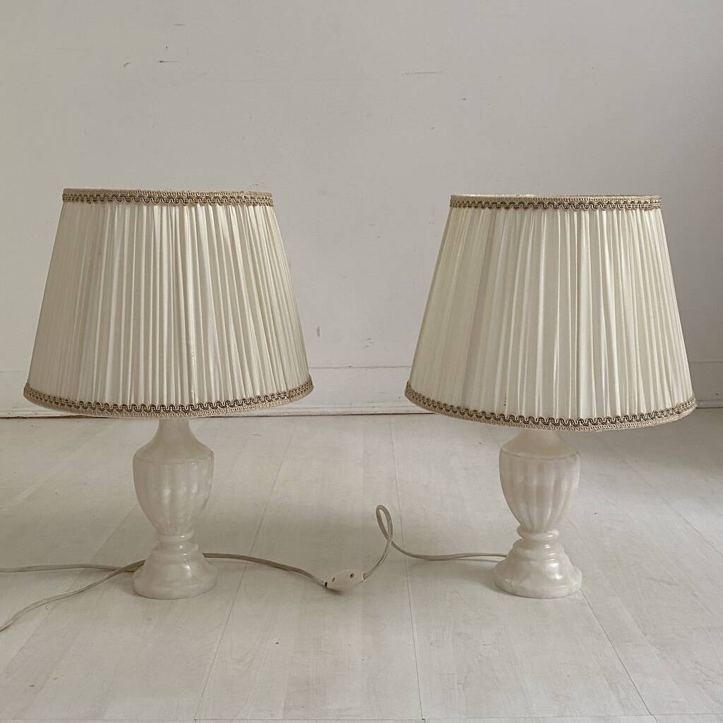 Pair of vintage 1970s alabaster table lamps