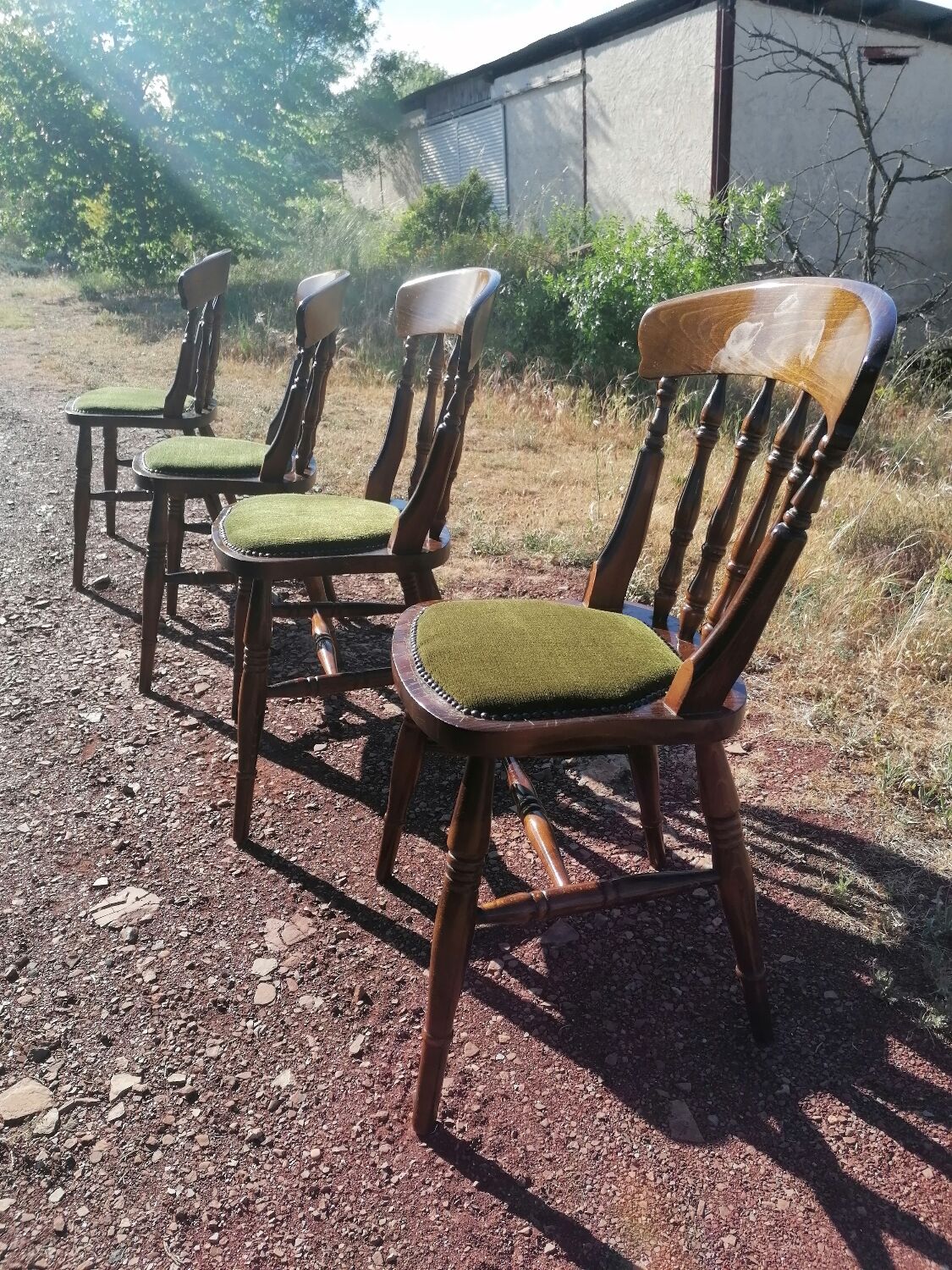 Set of 4 vintage reupholstered English country seat ltd bistro chairs