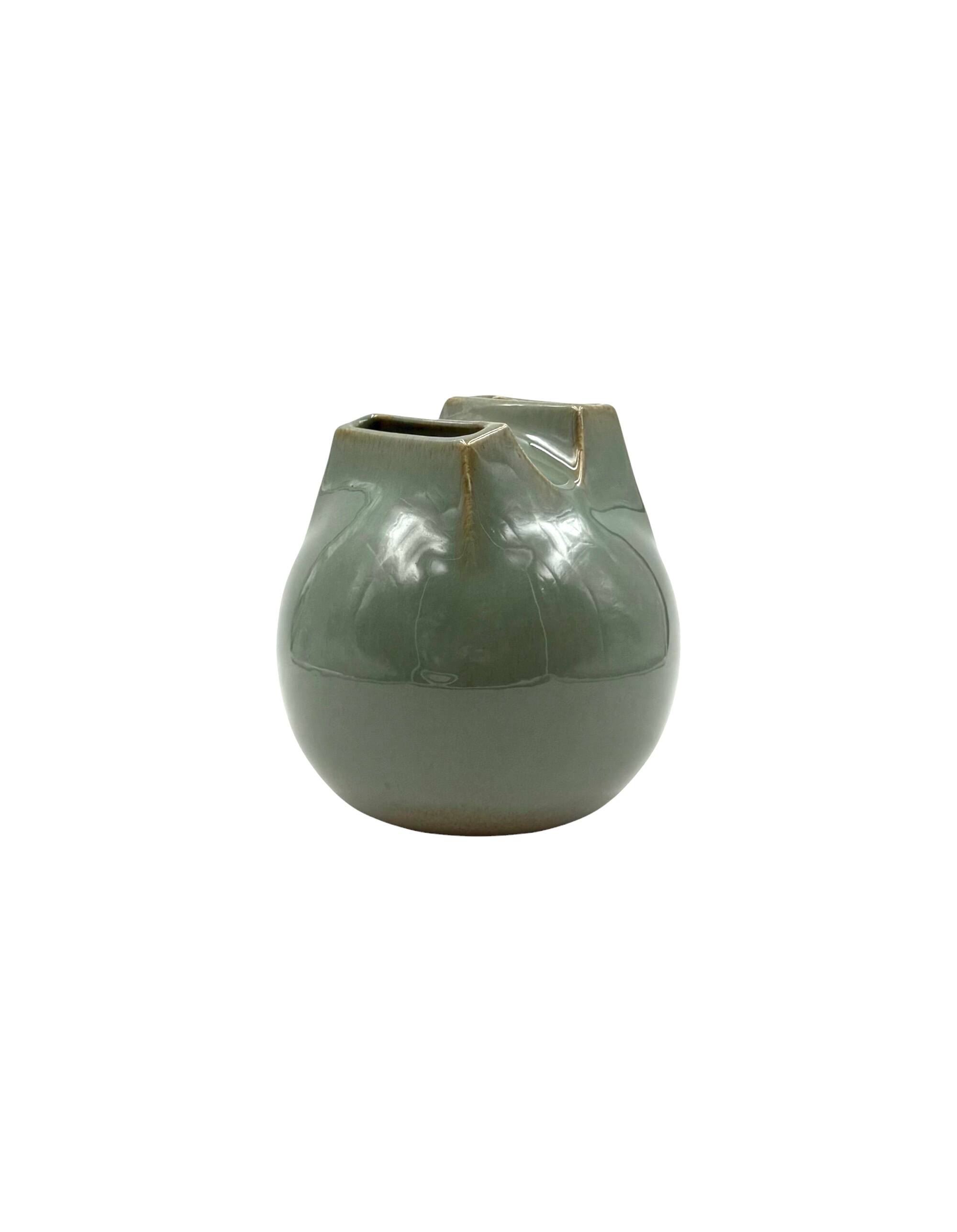 Mid-century Modern green spherical gres vase, Franco Bucci Italy ca. 1970