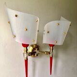 Double torch wall lamp red and gold rockabilly 1950
