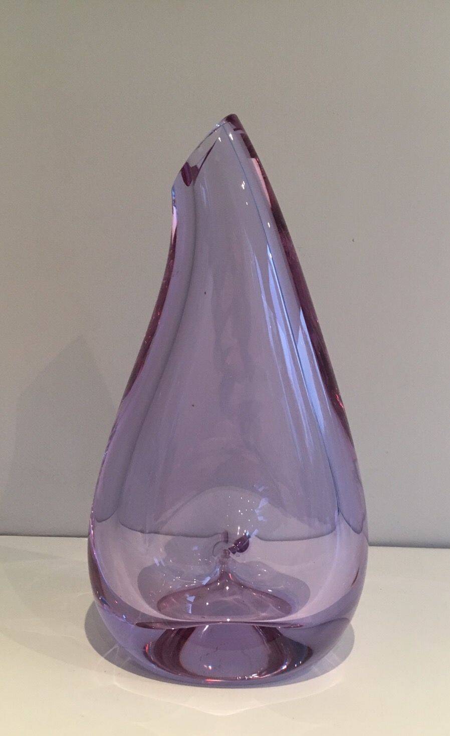 Purple glass piriform vase. Circa 1970.
