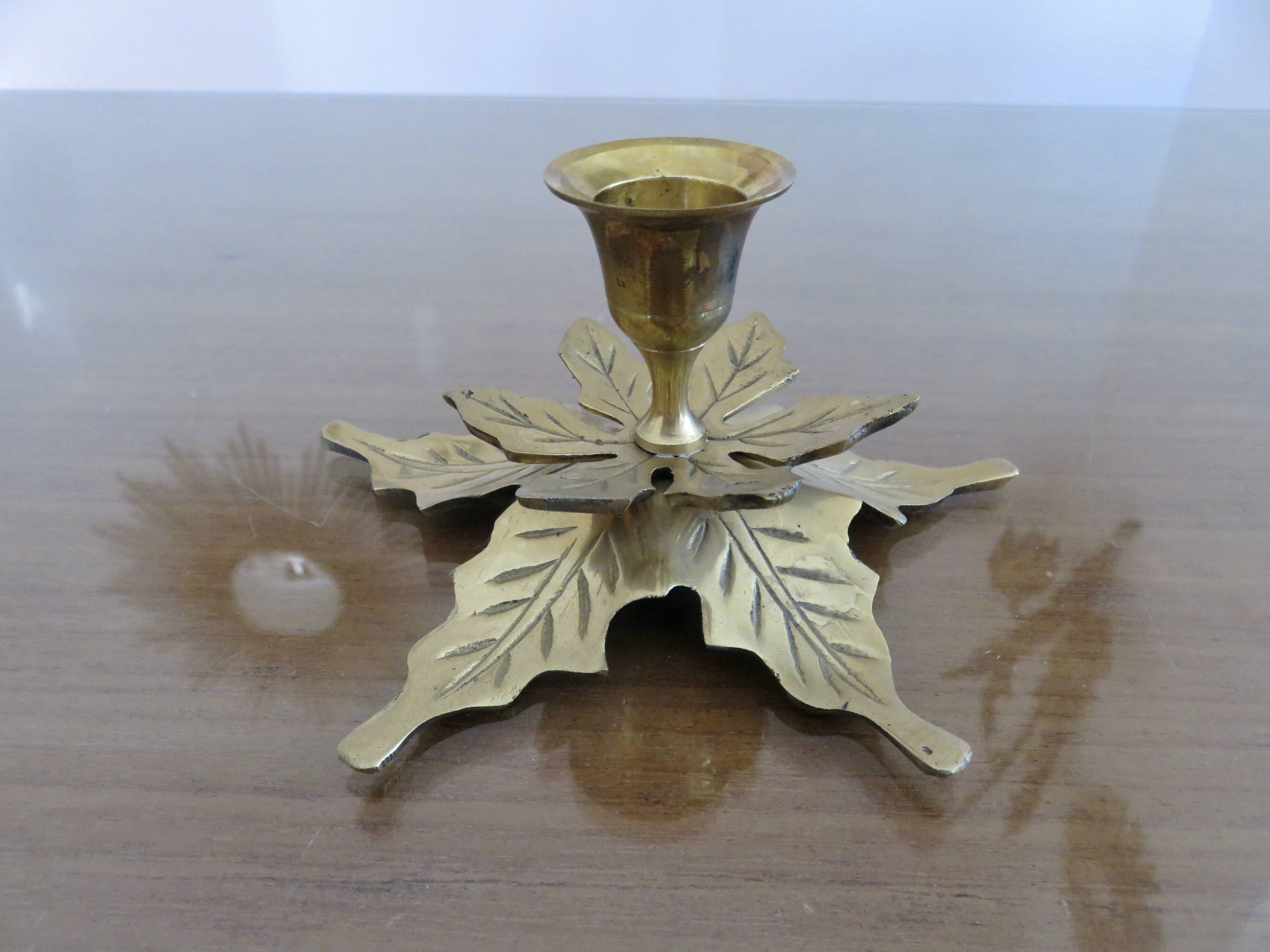 Flower candle holder, in gilded brass 60s 70s