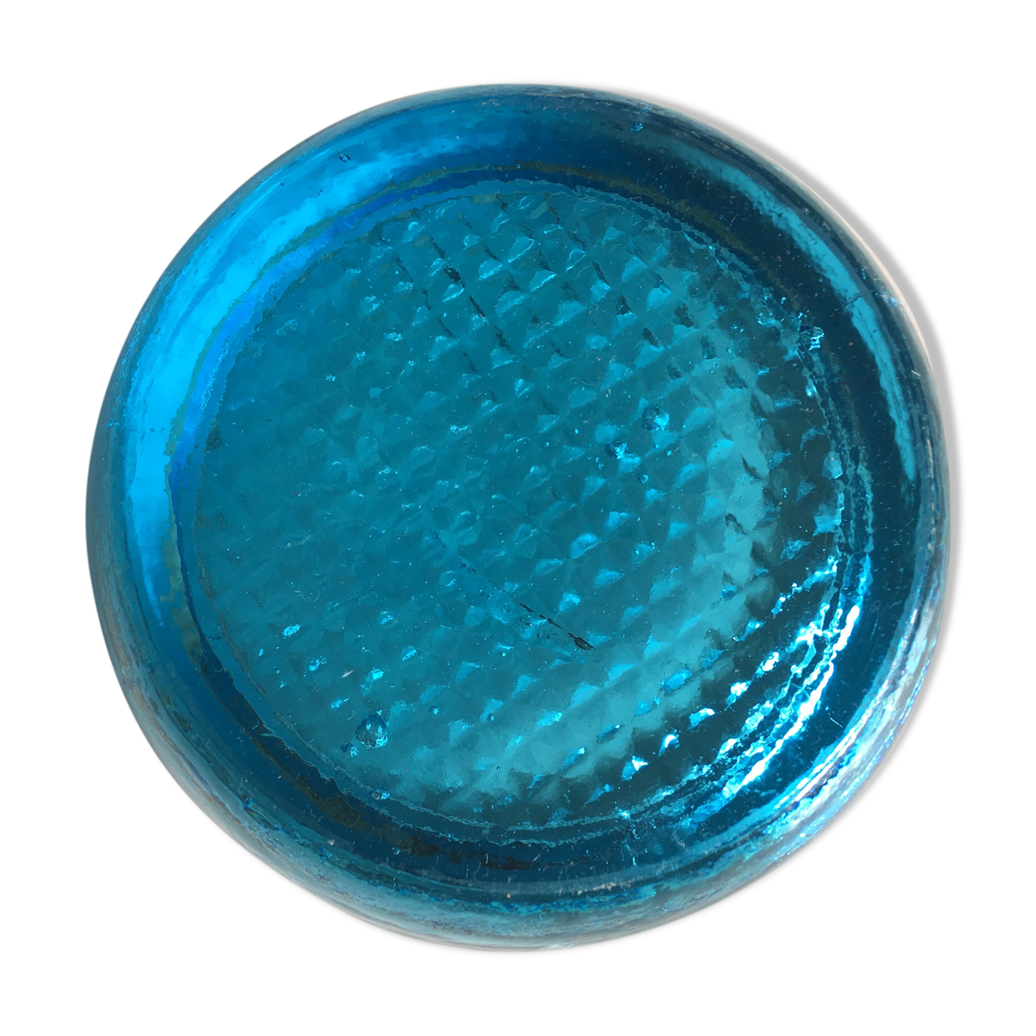 Cast glass moulded turqoise art deco mid century