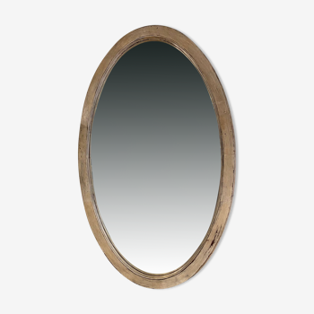 Grand miroir ovale ancien cadre bois patine beige debut xxeme